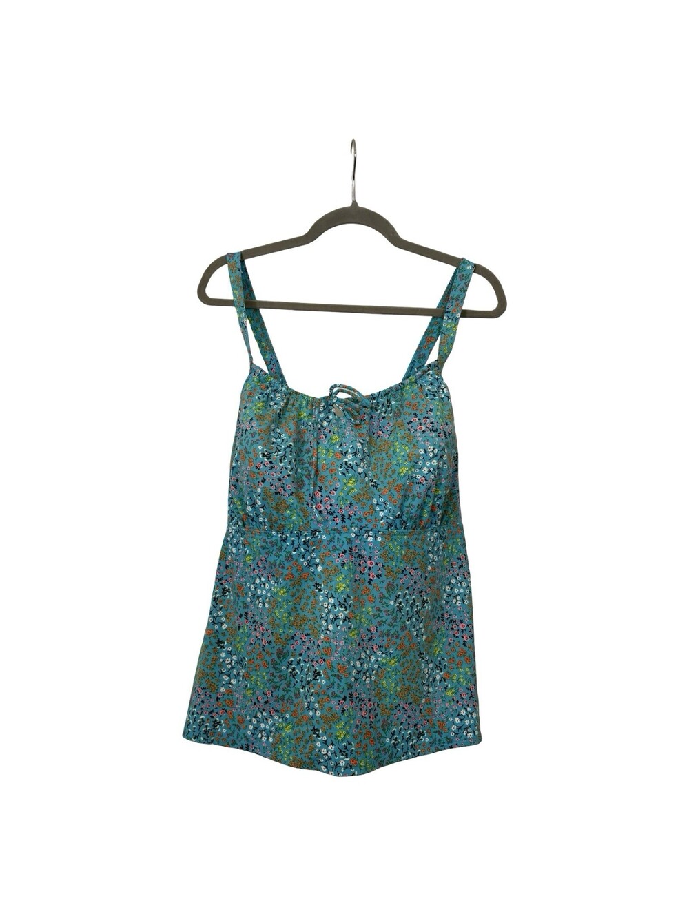 Lands End Chlorine Resistant Square Neck Underwire Tankini Swimsuit Top Blue 22W